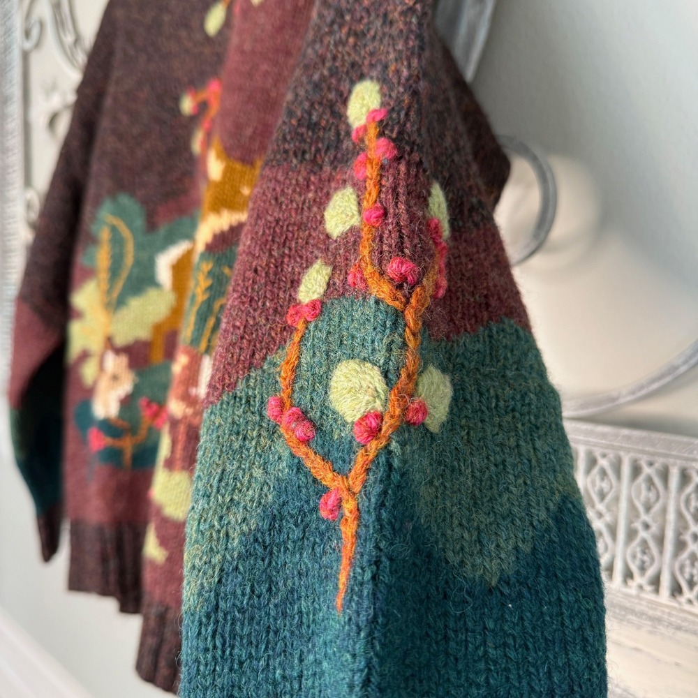 Vintage 1988 Susan Bristol Shetland Wool Deer Rabbit Forest Scene Sweater Size M - Picture 4 of 12